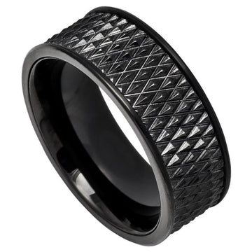 9mm Black IP Plated Tungsten Parallelogram Ring with Straight Edges