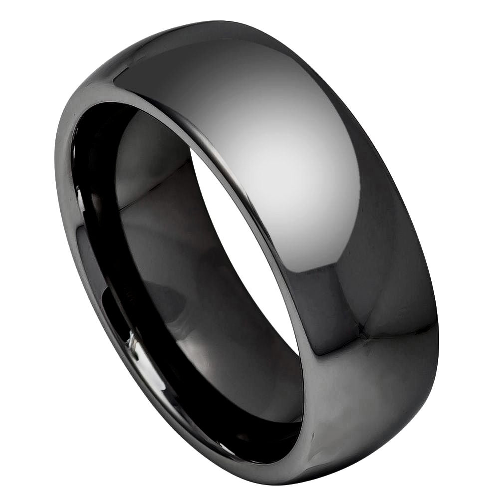 8mm High Polished Tungsten Classic Domed Ring with Dark Gray IP Plating