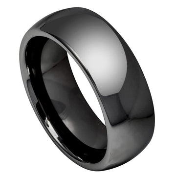 8mm High Polished Tungsten Classic Domed Ring with Dark Gray IP Plating