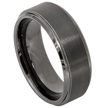 8mm Tungsten Gun Metal IP Plated Ring with Brushed Center and Beveled Edge