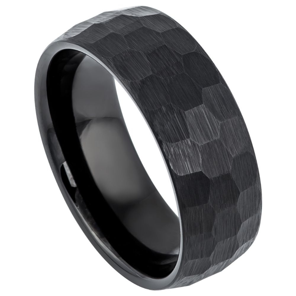 8mm Black IP Plated Tungsten Ring with Brushed Chiseled Finish