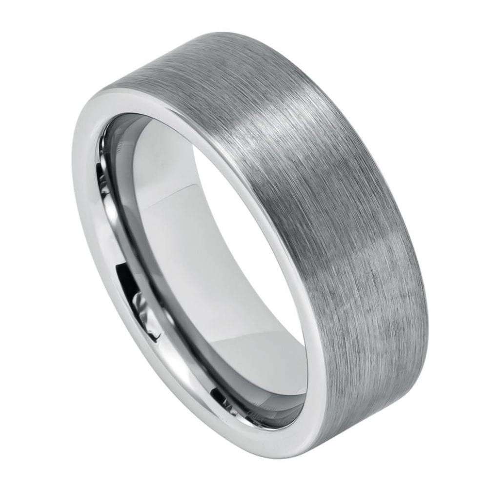 8mm Brushed Pipe Cut Tungsten Ring