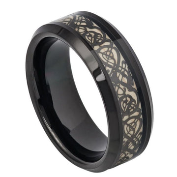 8mm Black IP Tungsten Celtic Cut-Out Inlay Ring
