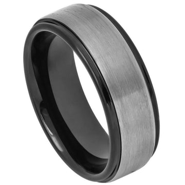 Tungsten Two-Tone Black IP Gun Metal Brushed Ring, 8mm