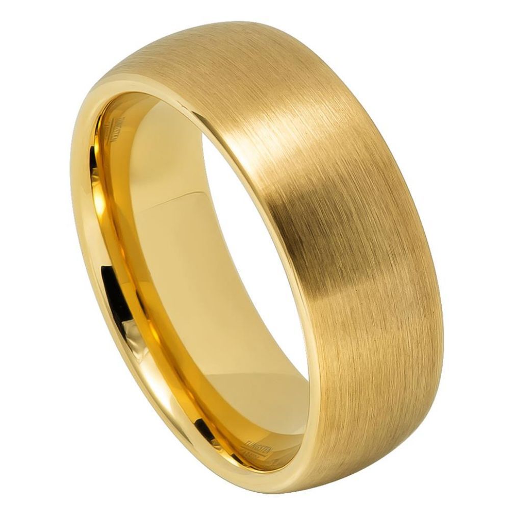 8mm Tungsten Ring – Yellow Gold IP Plated Brushed Domed Classic Band