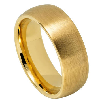 8mm Tungsten Ring – Yellow Gold IP Plated Brushed Domed Classic Band