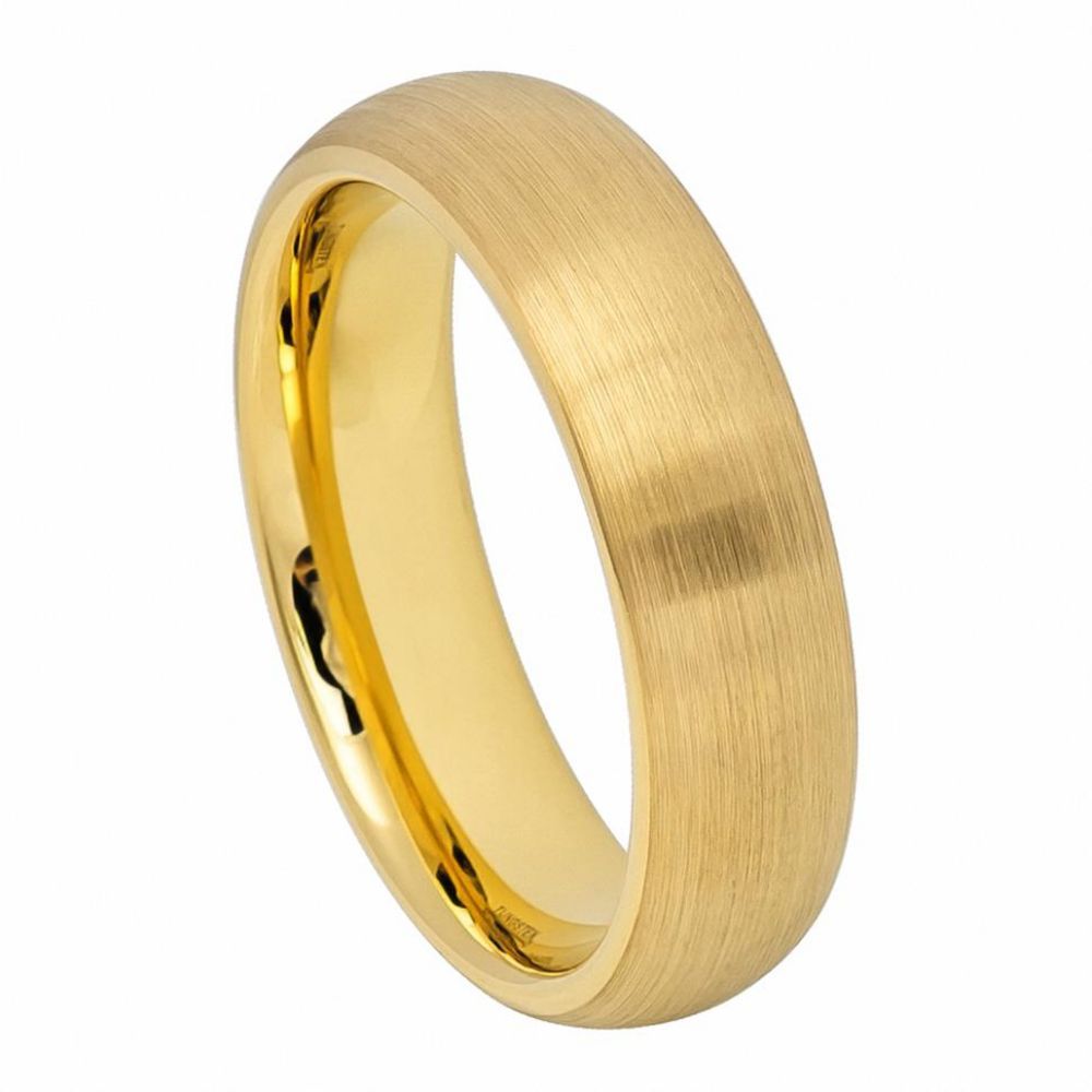 6mm Tungsten Ring, Yellow Gold IP Plated Brushed Domed Classic Style