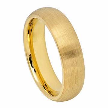 6mm Tungsten Ring, Yellow Gold IP Plated Brushed Domed Classic Style