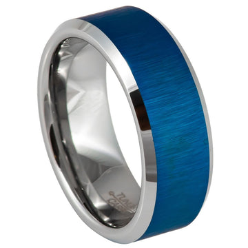 8mm Tungsten Ring with Blue IP Reflective Finish and Beveled Edge
