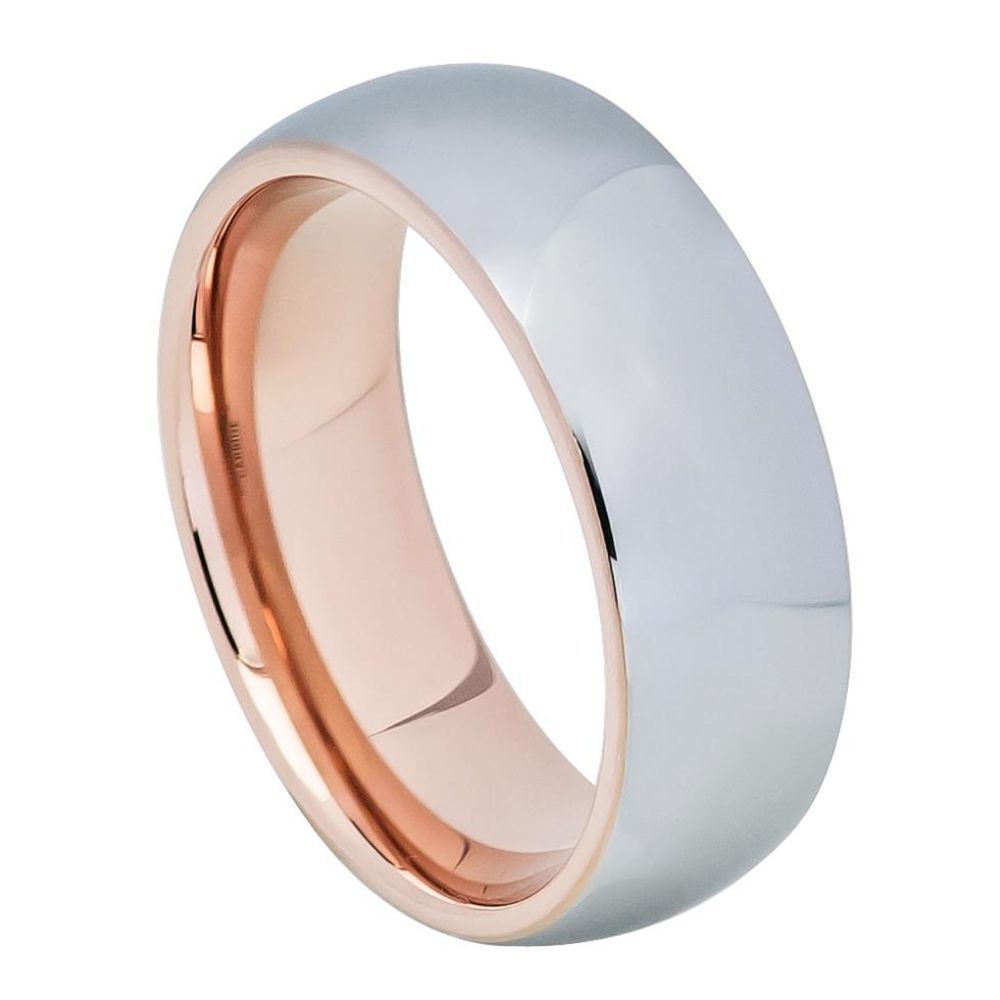 8mm Domed Tungsten Ring with Rose Gold IP Plating and Gun Metal Center