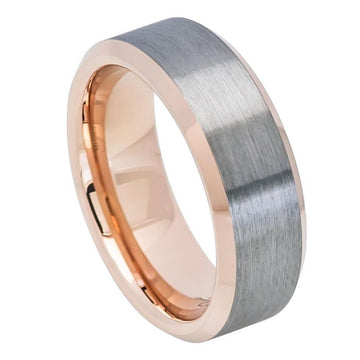 8mm Tungsten Ring with Brushed Gun Metal Finish and Rose Gold Tone IP Plating