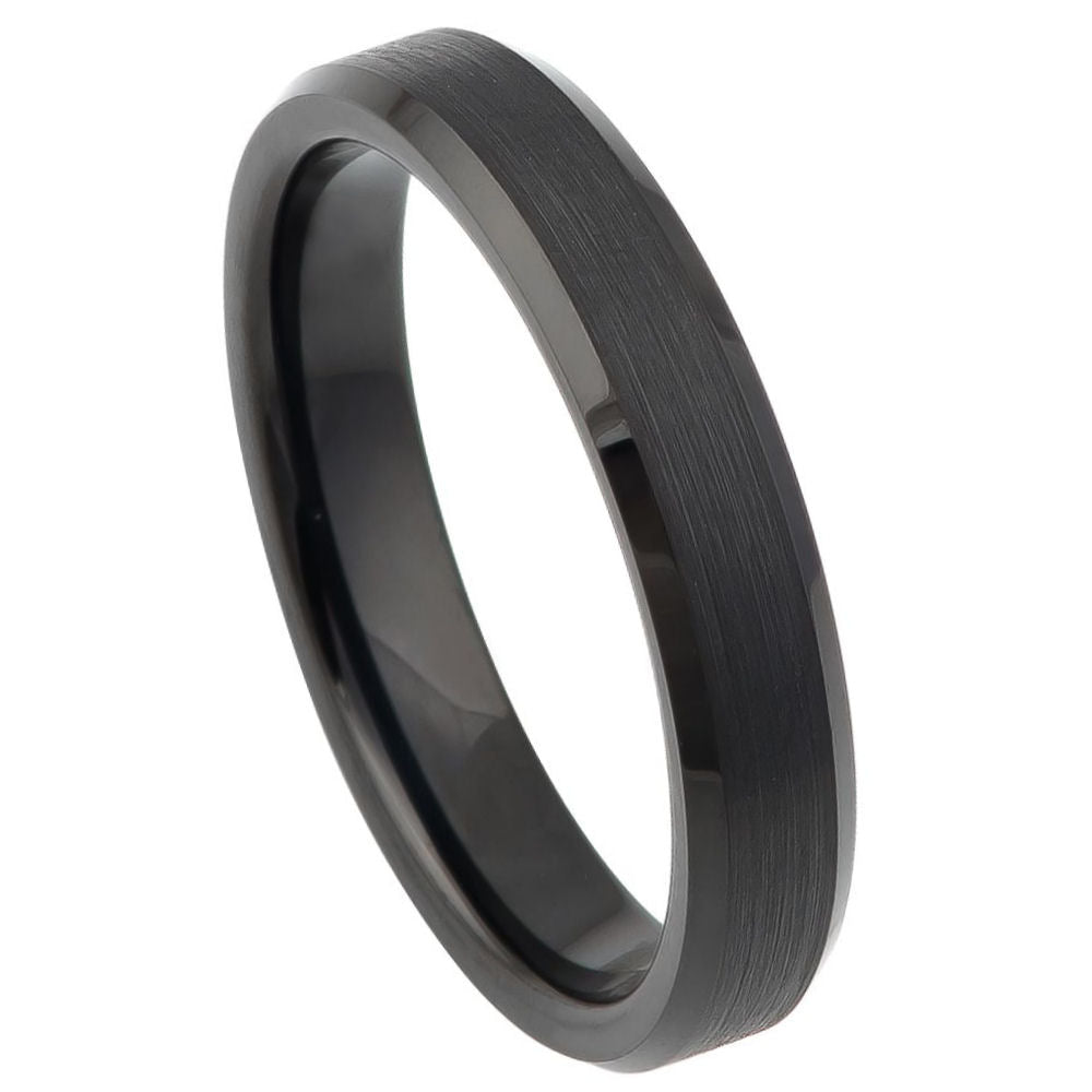4mm Tungsten Ring with Flat Brushed Center and Polished Beveled Edges