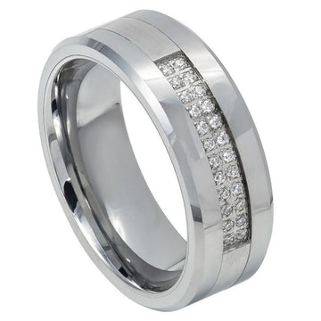 8mm Tungsten Double Row Prong-Set CZ Band Ring