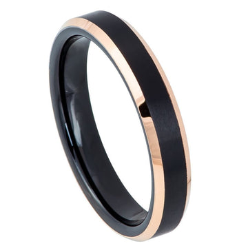 4mm Two-Tone Tungsten Ring with Black IP and Rose Gold IP Finish
