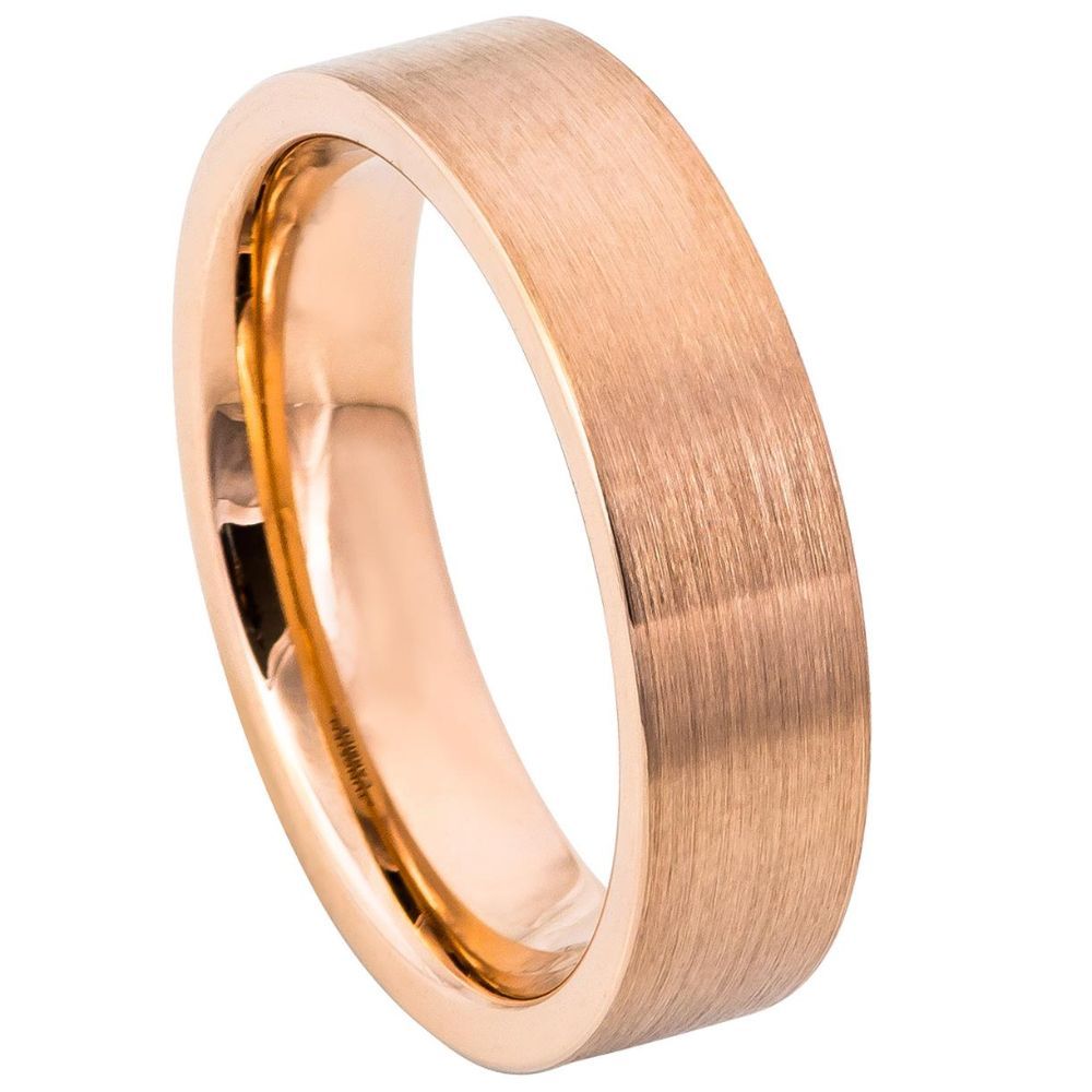 Tungsten Rose Gold IP Plated Brushed Pipe Cut Band – 6mm
