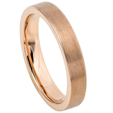 4mm Tungsten Ring with Rose Gold IP Plating, Brushed Polished Flat Pipe Design