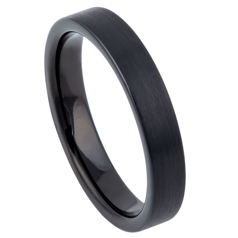 4mm Black IP Plated Tungsten Brushed Pipe Cut Ring