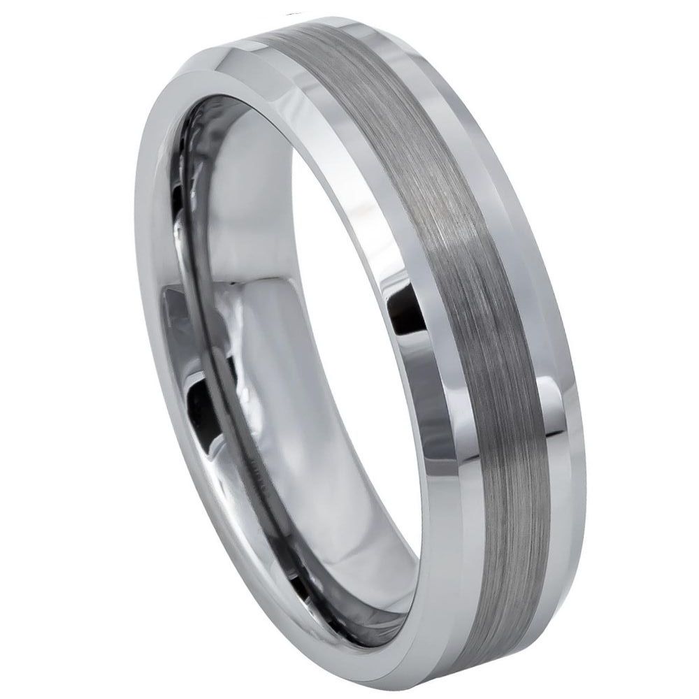 6mm Tungsten Ring with Brushed Center and Beveled Edge
