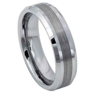 6mm Tungsten Ring with Brushed Center and Beveled Edge