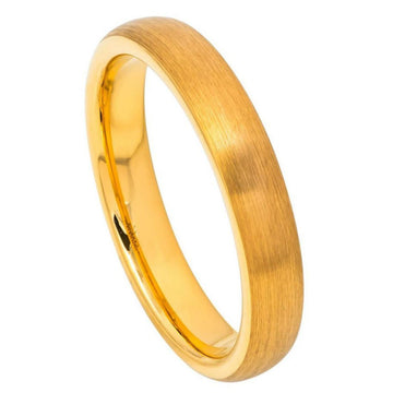 4mm Tungsten Ring – Yellow Gold IP Plated Brushed Domed Classic Style