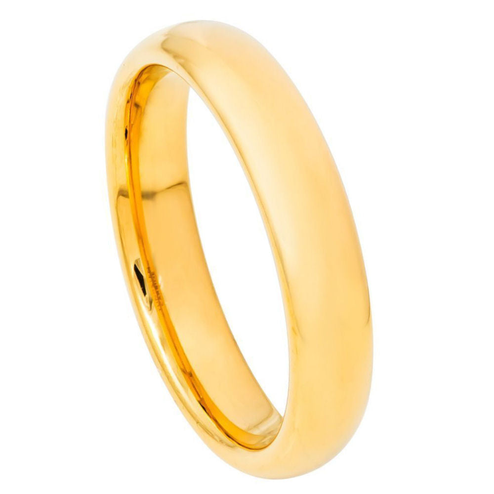 4mm Tungsten Carbide Ring with Yellow Gold IP Plating – High Polished Domed Classic Style