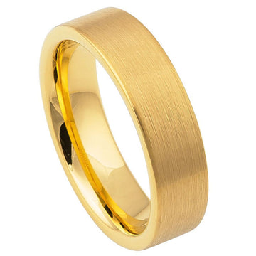 6mm Yellow Gold IP Plated Tungsten Brushed Pipe Cut Band