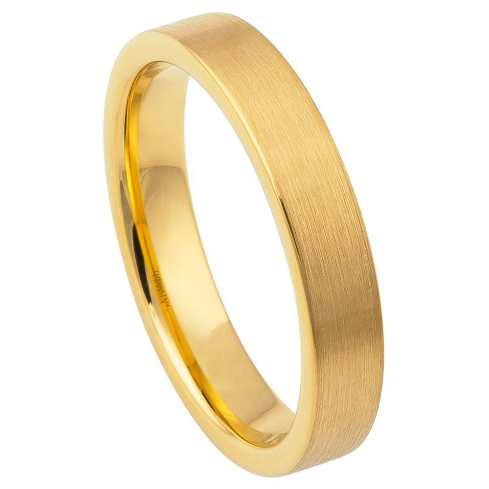 4mm Yellow Gold IP Plated Tungsten Ring – Brushed & Polished Flat Pipe Design