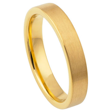 4mm Yellow Gold IP Plated Tungsten Ring – Brushed & Polished Flat Pipe Design
