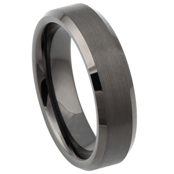 6mm Gun Metal IP Plated Tungsten Ring with Brushed Center and Beveled Edge