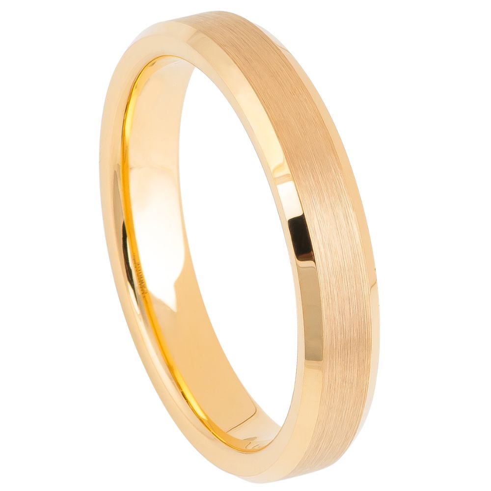 4mm Tungsten Carbide Ring with Brushed Gold IP Center and Shiny Beveled Edge
