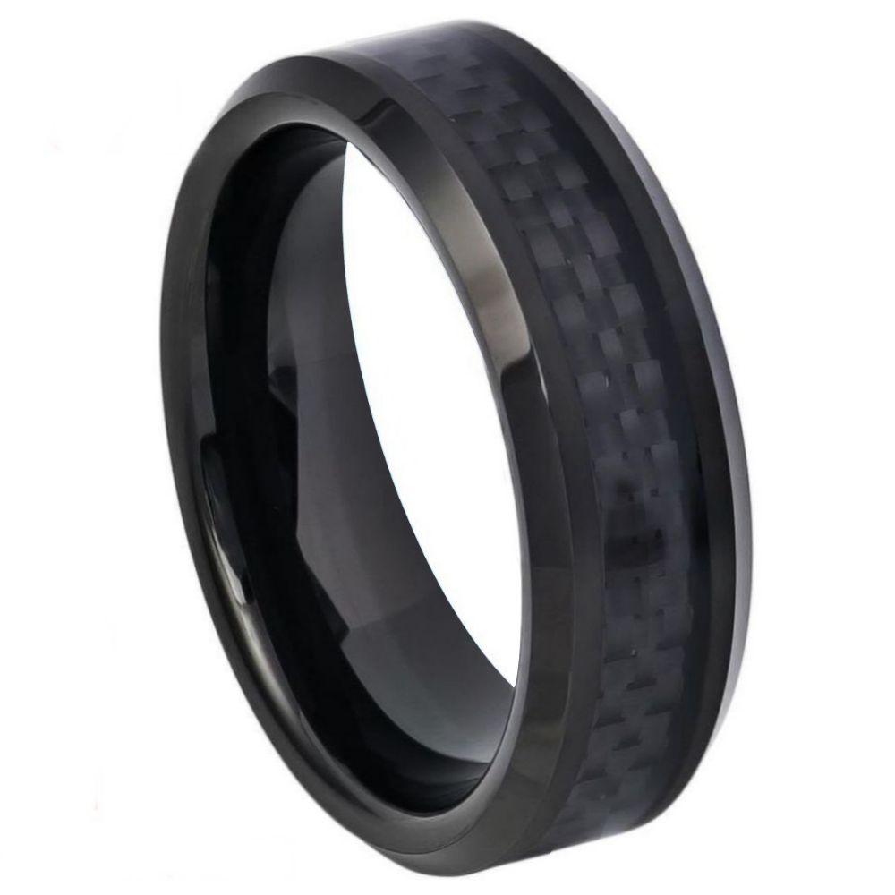 6mm Tungsten Ring with Black Carbon Fiber Inlay and Black IP Plating