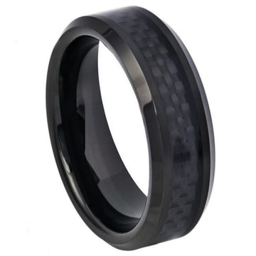 6mm Tungsten Ring with Black Carbon Fiber Inlay and Black IP Plating