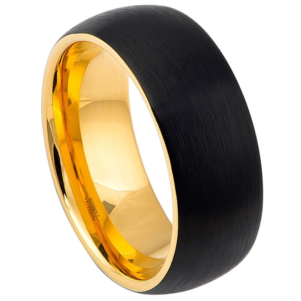 Tungsten Two-Tone Yellow IP & Brushed Black Dome Ring – 8mm