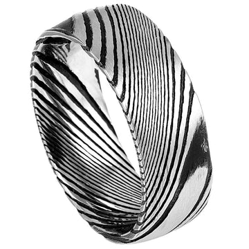 8mm Damascus Burl Wood Grain Texture Pattern Ring
