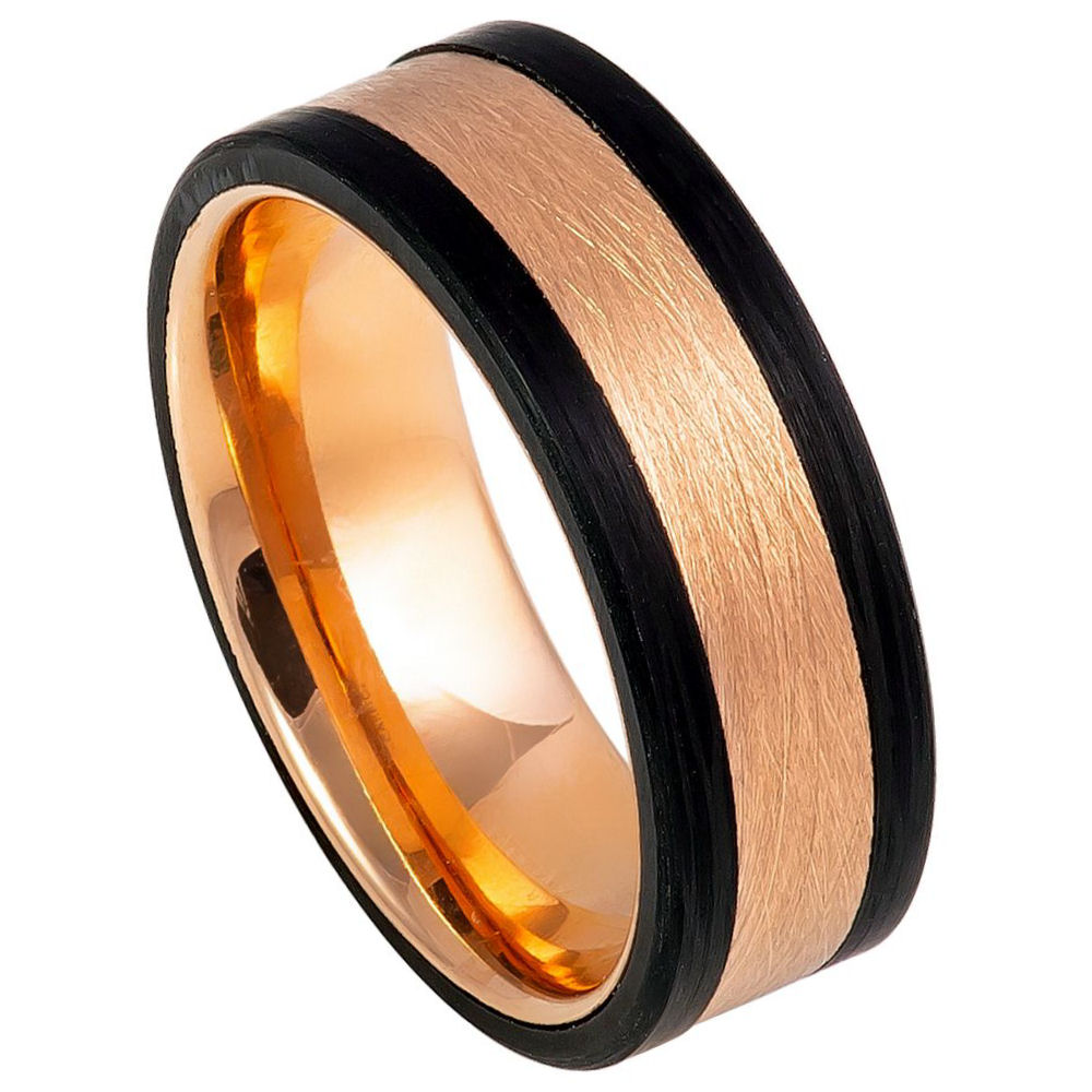 8mm Forged Composite Carbon Fiber & Rose Gold Plated Tungsten Ring