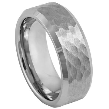 8mm Tungsten Ring with Brushed Honeycomb Finish and Beveled Edge