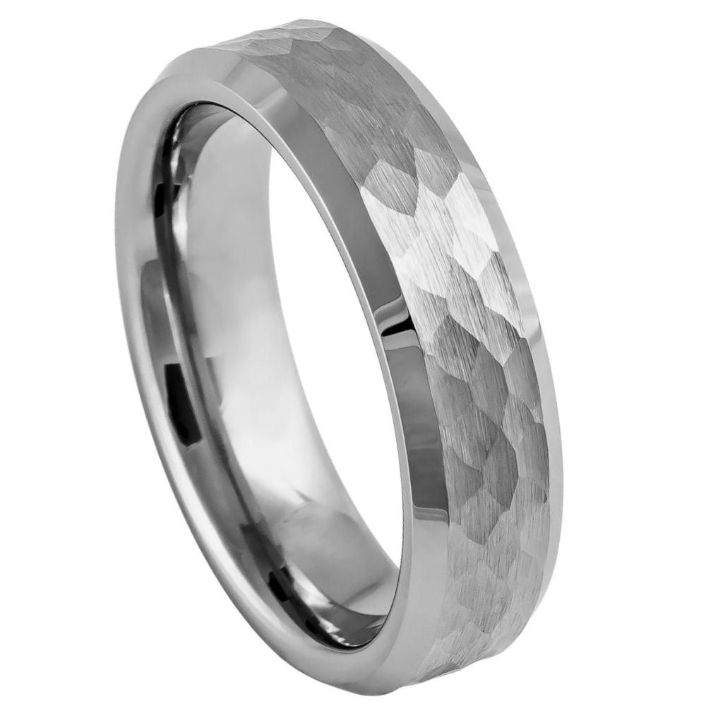6mm Tungsten Ring with Brushed Honeycomb Finish and Beveled Edge