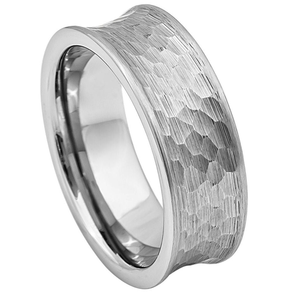 8mm Tungsten Ring with Concave Hammered Brushed Finish