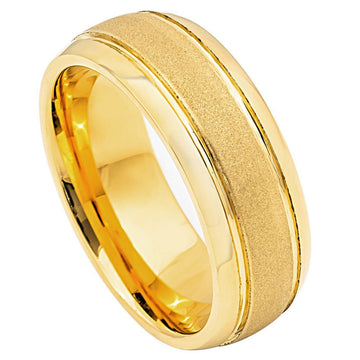 8mm Tungsten Ring with Yellow Gold IP and Sandstone Finish