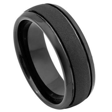 8mm Black Tungsten Ring with IP Sandstone Finish