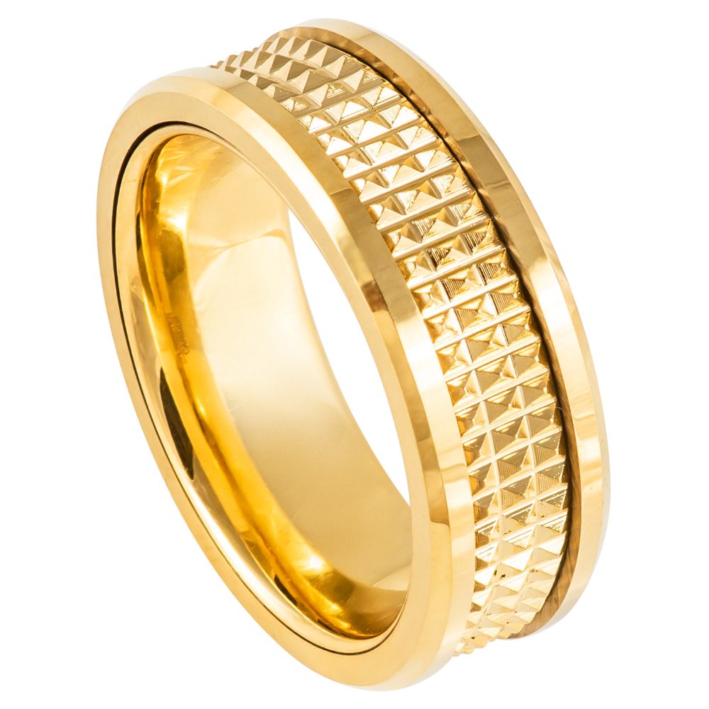 8mm Tungsten Ring Yellow Gold IP Plated Jagged Center