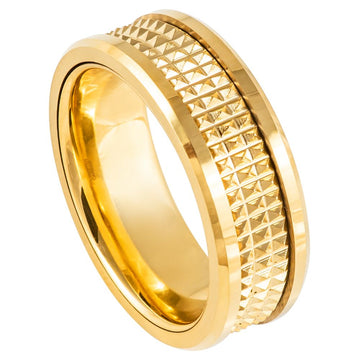 8mm Tungsten Ring Yellow Gold IP Plated Jagged Center
