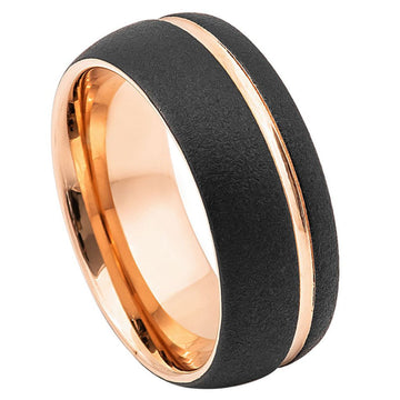 8mm Domed Tungsten Ring with Rose Gold & Black IP Plated Sandblasted Finish