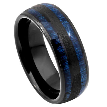 8mm Tungsten Ring with Black IP & Exotic Blue Wood Inlay