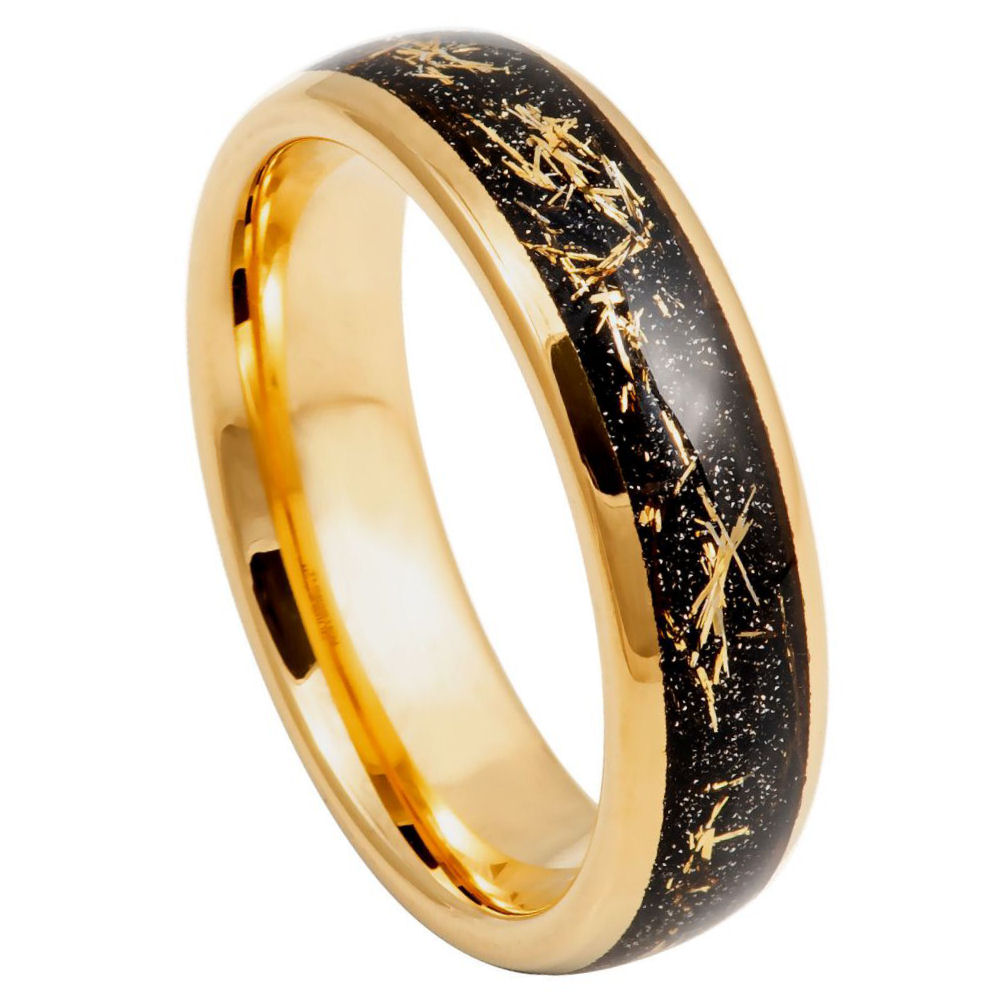 Yellow IP Plated Domed Ring with Metallic Shavings Inlay - 6mm