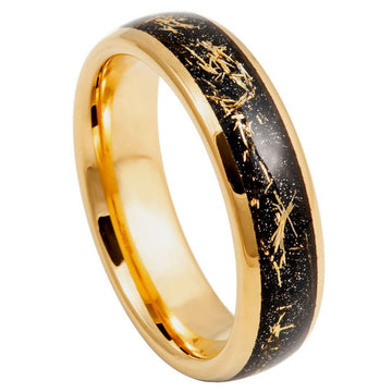 Yellow IP Plated Domed Ring with Metallic Shavings Inlay - 6mm