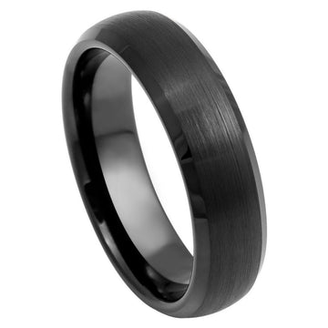 6mm Black IP Tungsten Ring with Domed Brushed Center and Beveled Edge