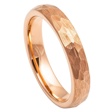 4mm Tungsten Ring Rose Gold IP Plated Hammered Brushed Domed