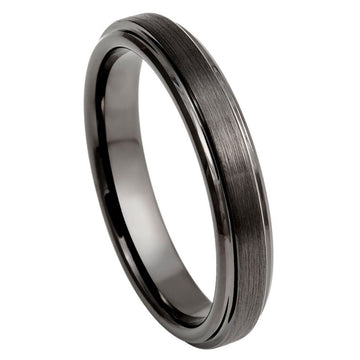 4mm Gun Metal IP Plated Tungsten Ring with Brushed Center and Beveled Stepped Edge
