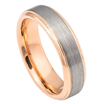 6mm Tungsten Ring with Rose Gold IP Plated Brushed Center